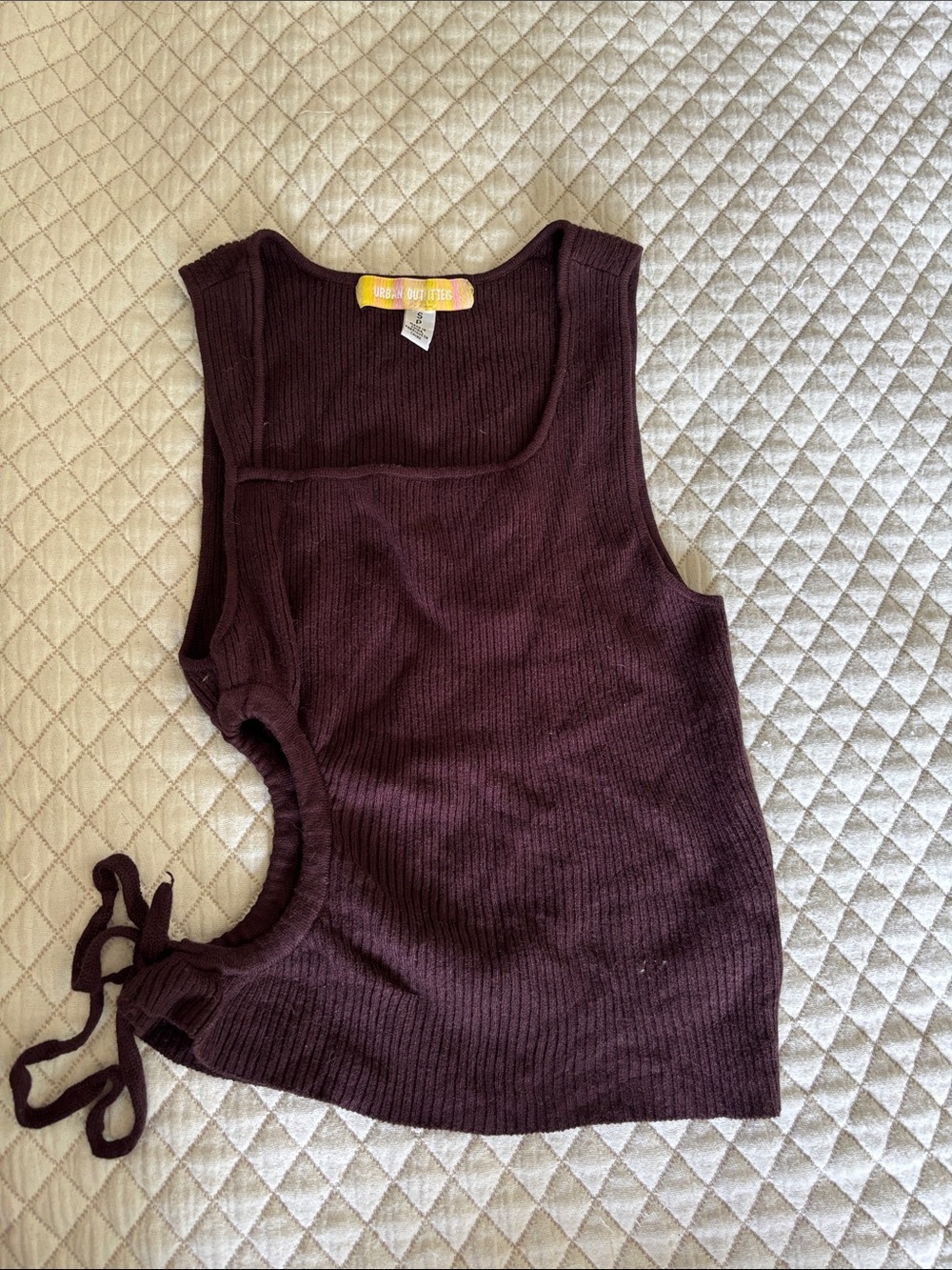 Urban Outfitters Brown Ribbed Side-Tie Tank